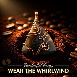 Handmade & Unique! Swirly Black Coffee! Wire Wrapped Banded Brown Agate Pendant